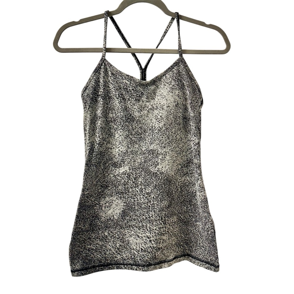 Lululemon Women’s size 6 Power Y Tank Top Luon Spray Jacquard Black White Gray